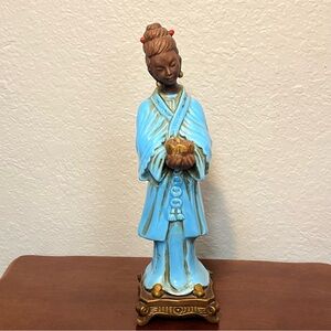 Ceramic Geisha Figurine, Serene Asian Woman Statuette, Kreiss Mid Century 13.5”